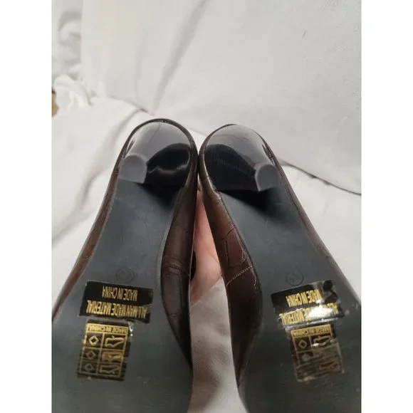 Henry Ferrera Venice Brown Platform Heel Pump Faux Croc Size 8.5 - Picture 7 of 8